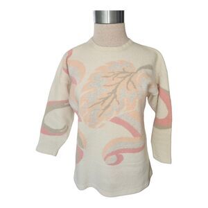 Vintage Outlander Wool Angora Sweater Women's Size L Pastel 3/4 Sleeve 80s 90s